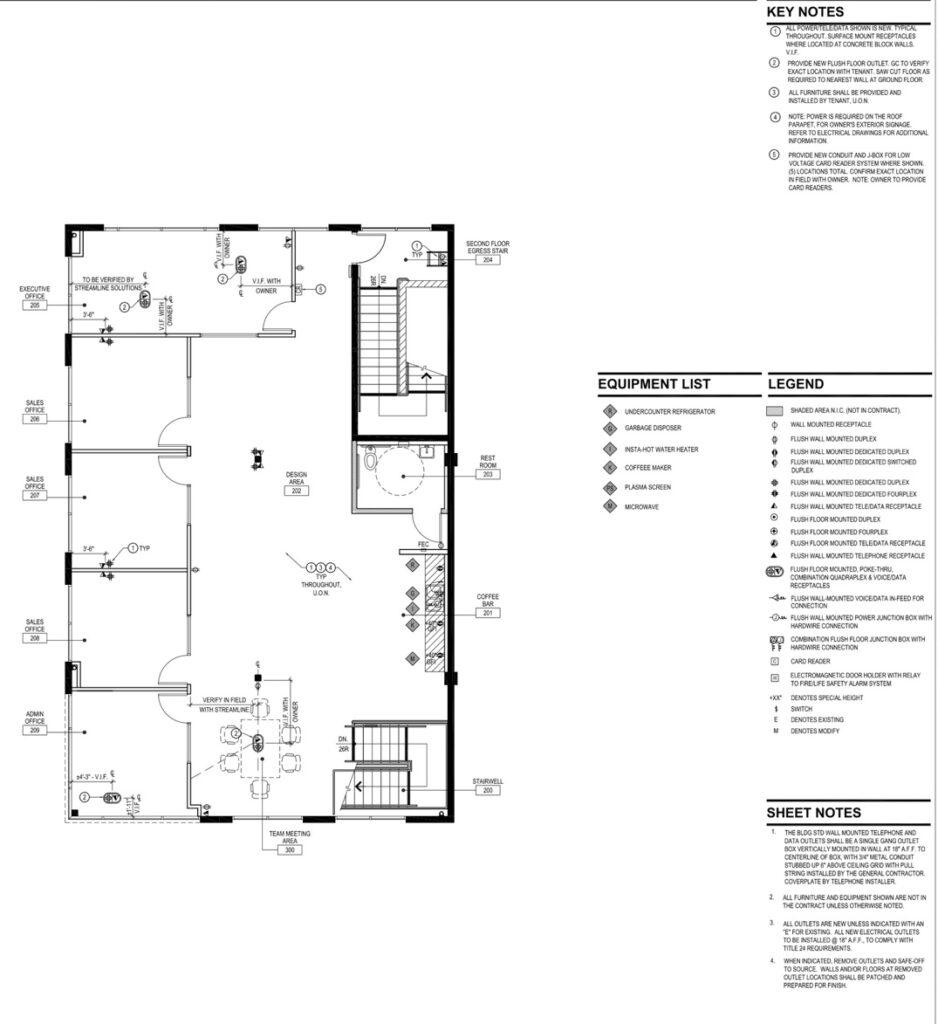 Second-floor floor plan for 9930 Irvine Center Drive, highlighting the executive private offices, modern workstations, and employee kitchenette layout.